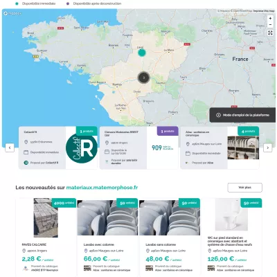 Une carte des Pays de la Loire indiquant les matériaux de réemploi disponibles.
