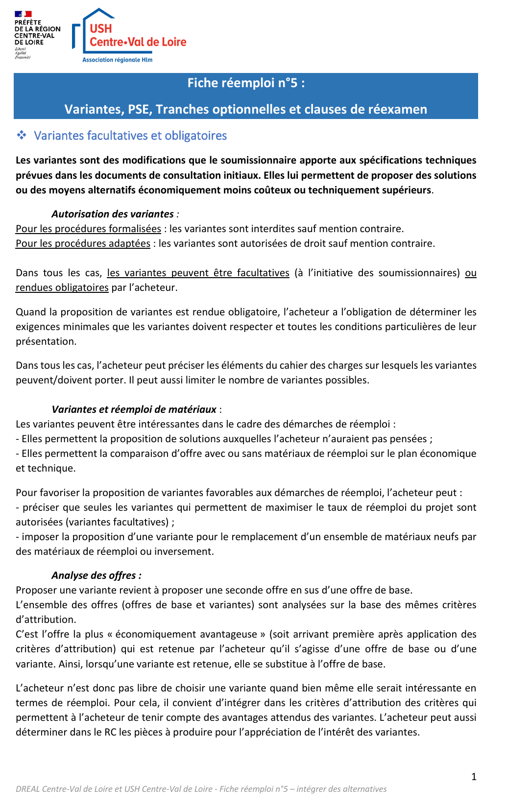 Image d'appercu de la ressource "Fiche réemploi n°5 : Variantes, PSE, Tranches optionnelles et clauses de réexamen " qui est de type Référentiels